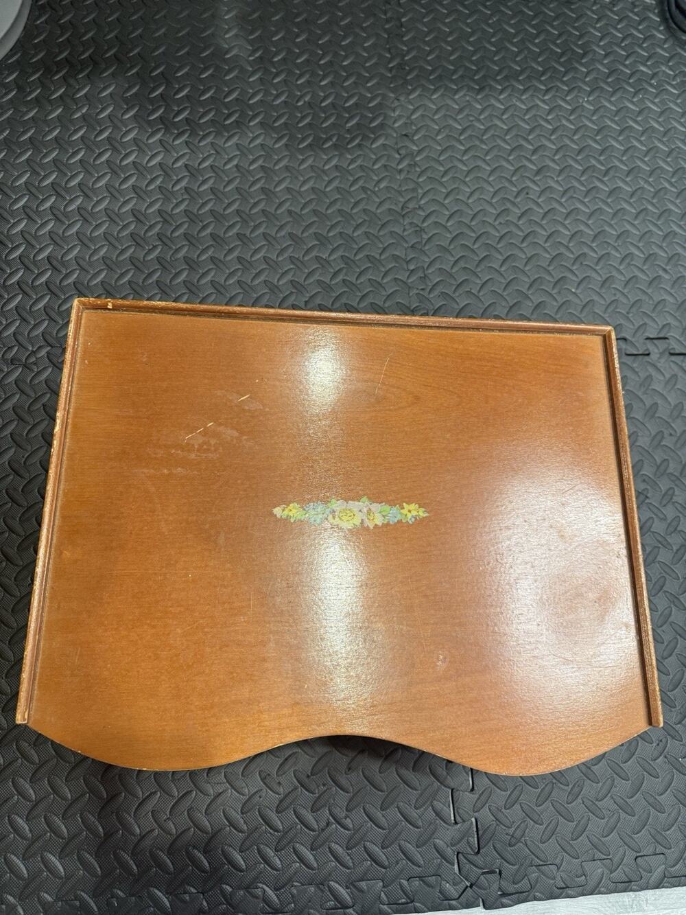 Vintage Wooden Folding Tray Table With Floral Decal *